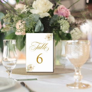 Elegant Gold Script Floral Wedding  Table Number 6