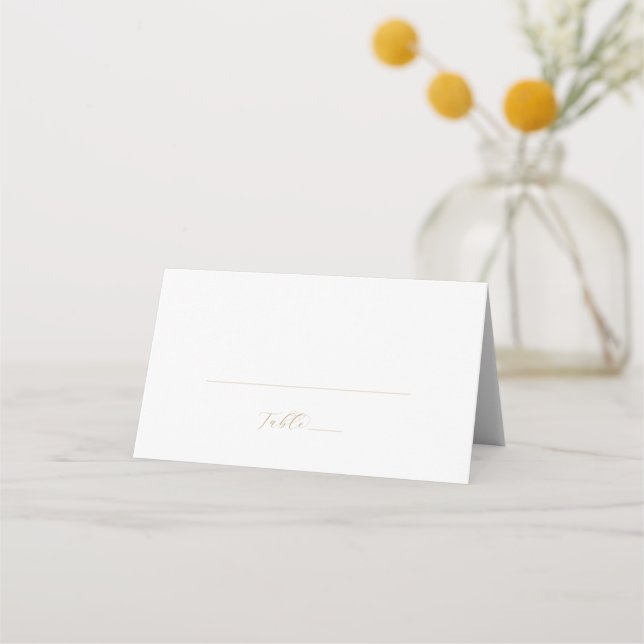 Elegant Gold Script Folded Wedding Place Card (Front)