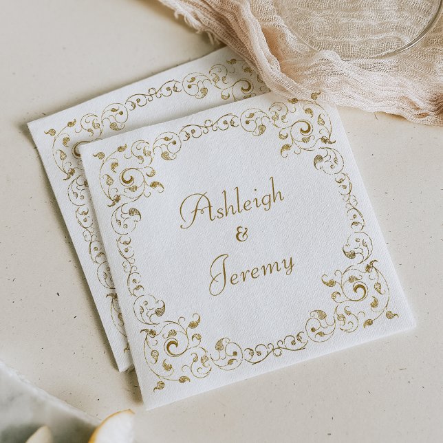 Elegant Gold Script Foliage Wedding Napkin (Creator Uploaded)