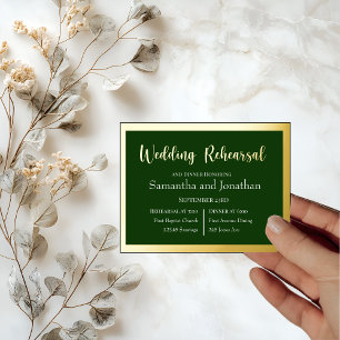 Elegant Gold Script Frame on Green Rehearsal Card