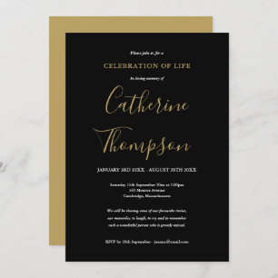 Elegant Gold Script Funeral Celebration of Life Invitation