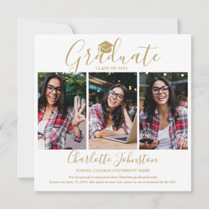 Elegant Gold Script Graduate 4 Photo Graduation Announcement