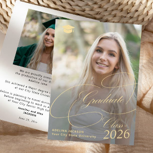 Elegant gold script graduate photo graduation announcement