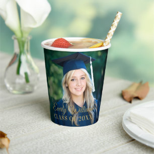 Elegant Gold Script Graduate Photo Paper Cups