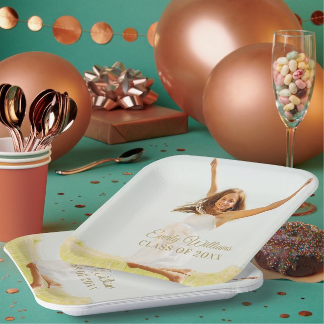 Elegant Gold Script Graduate Photo Paper Plate (Multi)