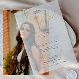 Elegant gold script graduation party overlay vellum invitations