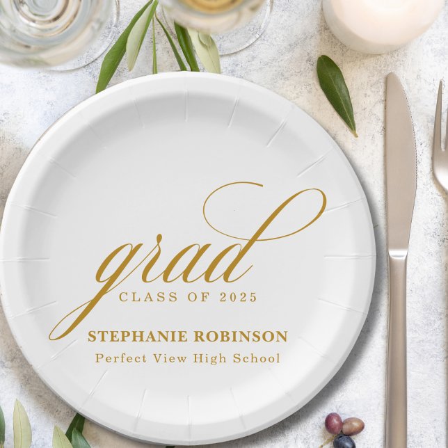  Elegant Gold Script Graduation Party Paper Plate (Creator Uploaded)