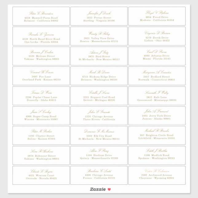 Elegant Gold Script Guest Names Address Sticker (Sheet)