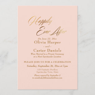 Elegant Gold Script Happily Ever After Blush Pink Invitation