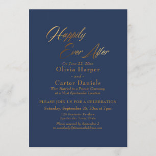 Elegant Gold Script Happily Ever After on Navy Invitation