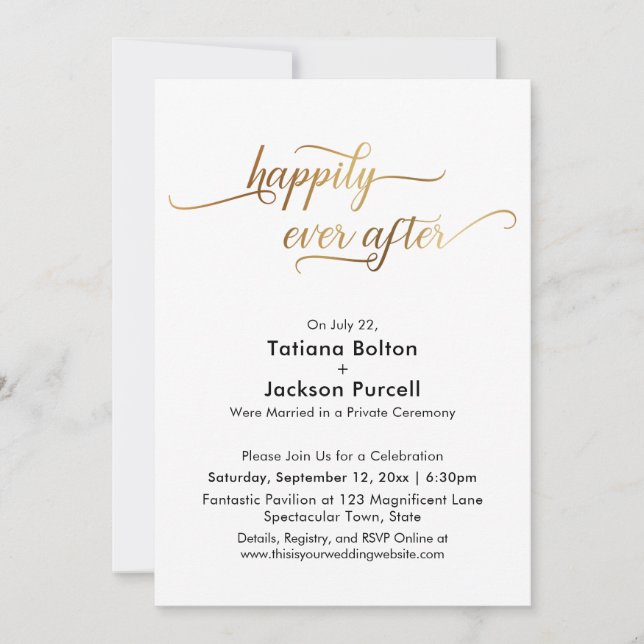 Elegant Gold Script Happily Ever After Reception Invitation (Front)