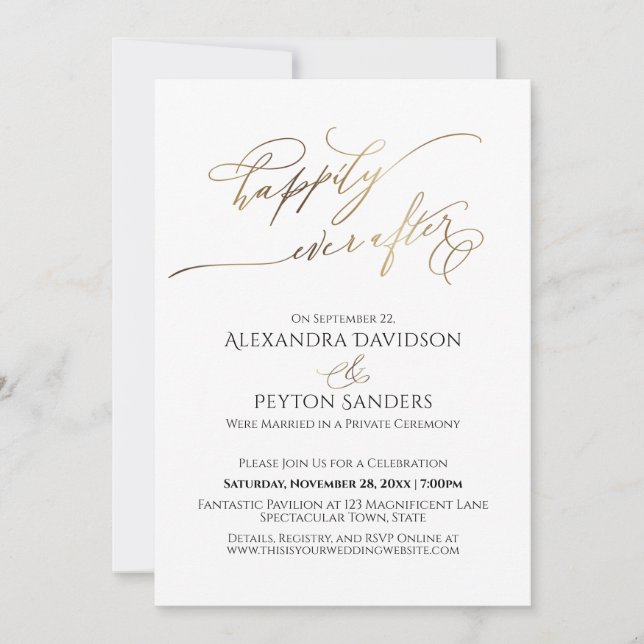 Elegant Gold Script Happily Ever After Reception Invitation (Front)