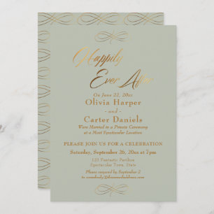 Elegant Gold Script Happily Ever After, Sage Green Invitation