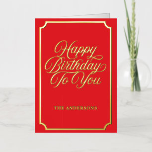 Elegant Gold Script Happy Birthday Family Foil Greeting Card