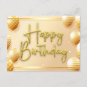 Elegant Gold Script Happy Birthday Postcard