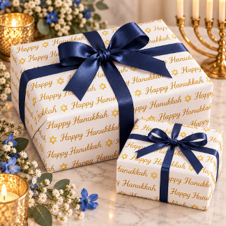Elegant Gold Script Happy Hanukkah Star of David Wrapping Paper