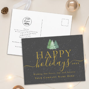 Elegant Gold Script Happy Holidays Business Logo Holiday Postcard