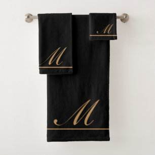 Elegant Gold Script Initial Bath Towel Set