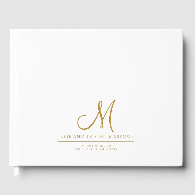 Elegant Gold Script Initial Wedding Monogram  Guest Book (Front)