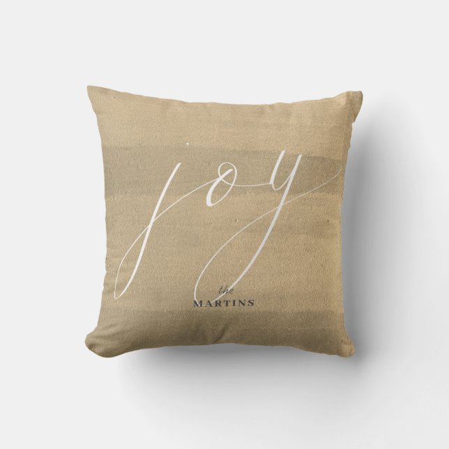 Elegant Gold Script Joy Minimalist Holiday Cushion (Front)