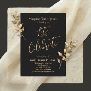 Elegant Gold Script Let's Celebrate 70th Birthday Invitation
