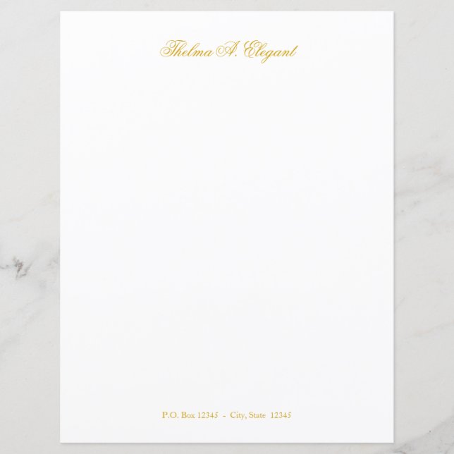 Elegant Gold Script Letter Stationary Paper (Front)
