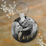 Elegant Gold Script Love Black and White Photo Key Ring<br><div class="desc">Personalise with your favourite photo,  featuring a beautiful gold script font with the word love,  creating a unique memory and gift to treasure! Designed by Thisisnotme©</div>