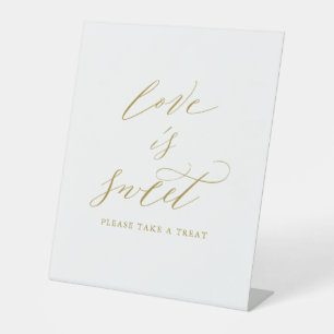 Elegant Gold Script Love is Sweet Wedding Pedestal Sign