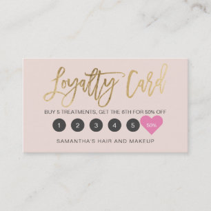 Elegant gold script makeup hair blush pink heart loyalty card
