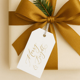 Elegant Gold Script “Merry & Bright” Christmas Gift Tags