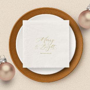 Elegant Gold Script “Merry & Bright” Napkin