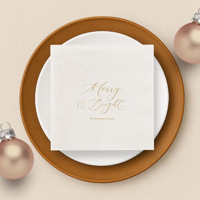 Elegant Gold Script “Merry & Bright”  Napkin (Creator Uploaded)