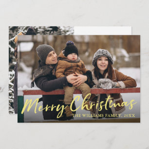 Elegant Gold Script Merry Christmas 2 Photo Holiday Card