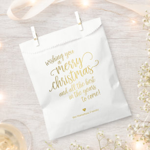 Elegant Gold Script Merry Christmas Holiday Favour Bags