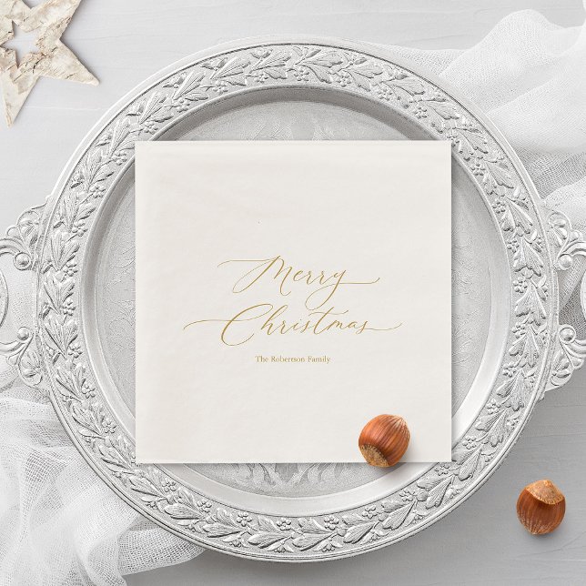 Elegant Gold Script “Merry Christmas”  Napkin (Creator Uploaded)