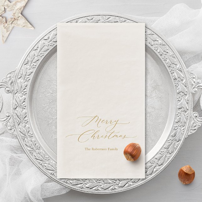Elegant Gold Script “Merry Christmas”  Napkin (Creator Uploaded)