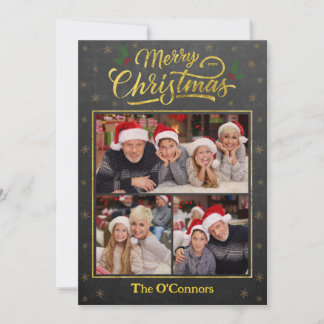 Elegant Gold Script Merry Christmas Photo Card