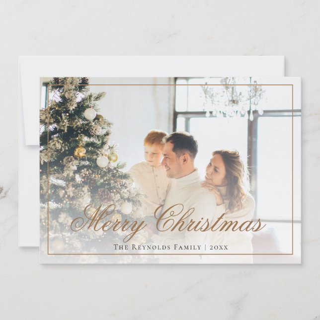 Elegant Gold Script Merry Christmas Photo  Holiday Card (Front)