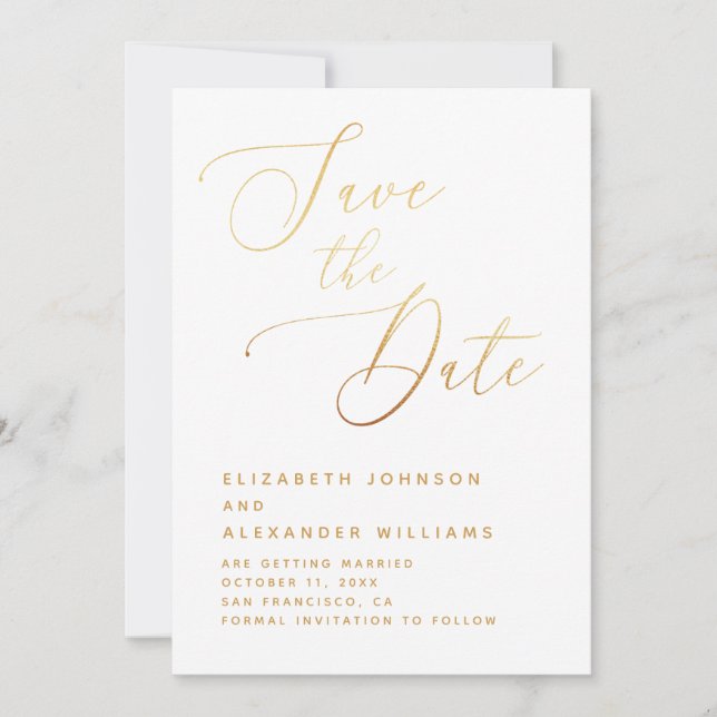 Elegant Gold Script | Minimalist Classic Wedding Save The Date (Front)