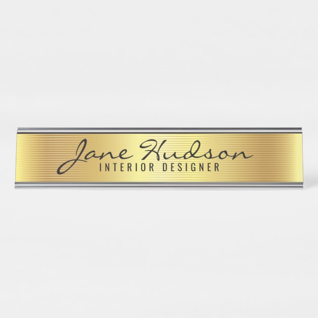 Elegant Gold Script Modern Desk Name Plate (Front)