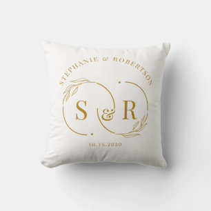 Elegant  Gold Script Modern Monogram Wedding Gift Cushion