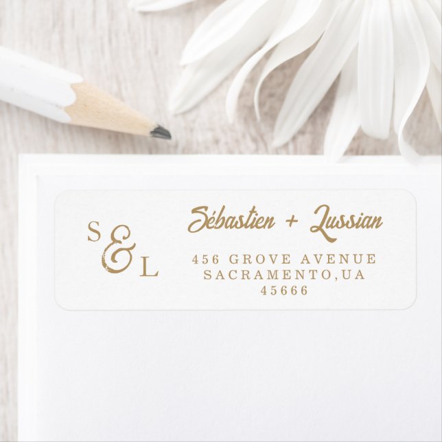 Elegant Gold Script Monogram Return Address (Insitu)