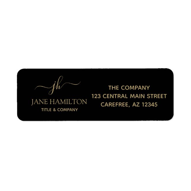 Elegant Gold Script Monogram Return Address (Front)