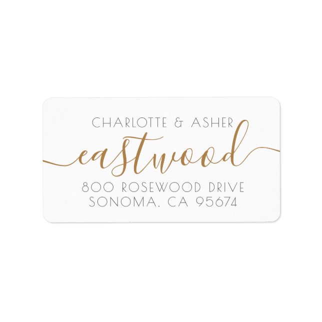 Elegant Gold Script Name Newlywed Couple Label (Front)