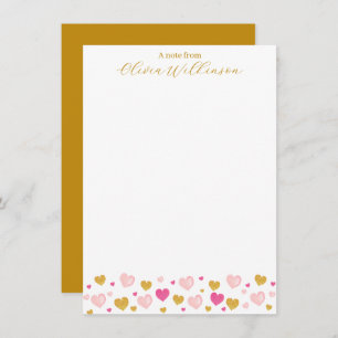 Elegant Gold Script Name  Watercolor Hearts Card