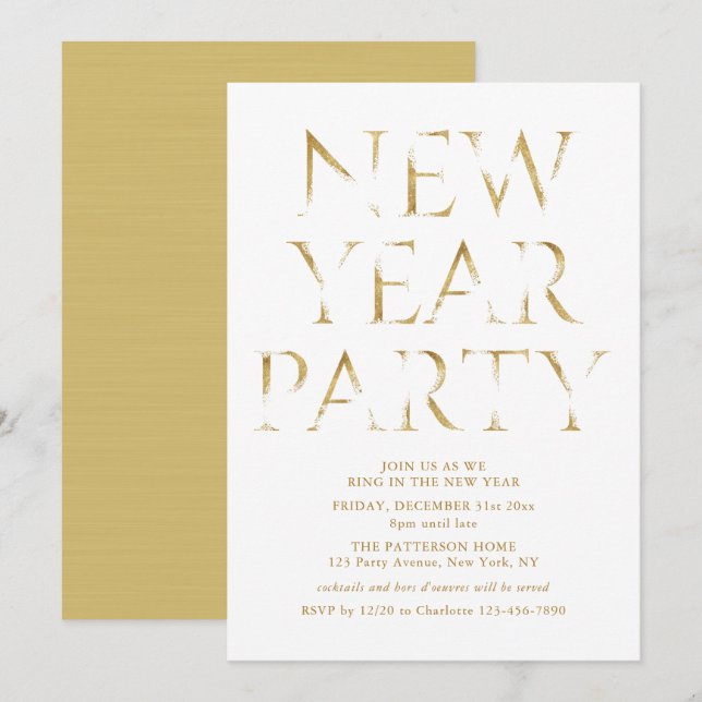 Elegant Gold Script New Year Party Invitation (Front/Back)