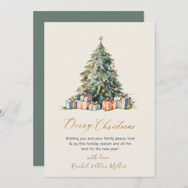 Elegant Gold Script Non Photo Christmas Tree Cards (Front/Back)