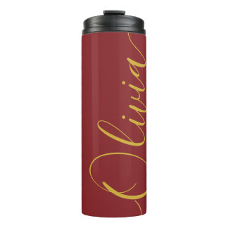 Elegant Gold Script Olivia Name Burgundy Thermal T Tumbler