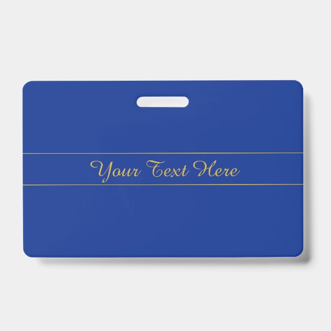 Elegant Gold Script on Navy Blue Background ID Badge (Front)