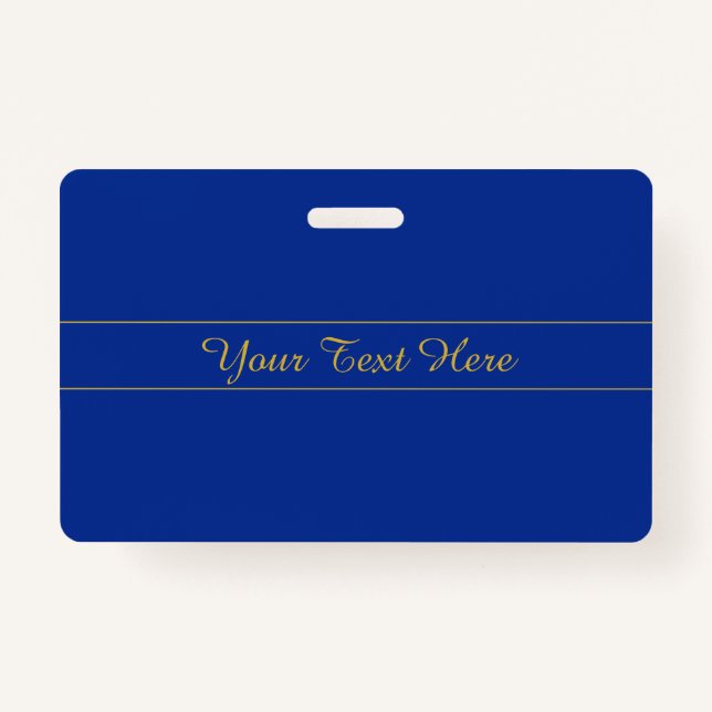 Elegant Gold Script on Navy Blue Background ID Badge (Front)